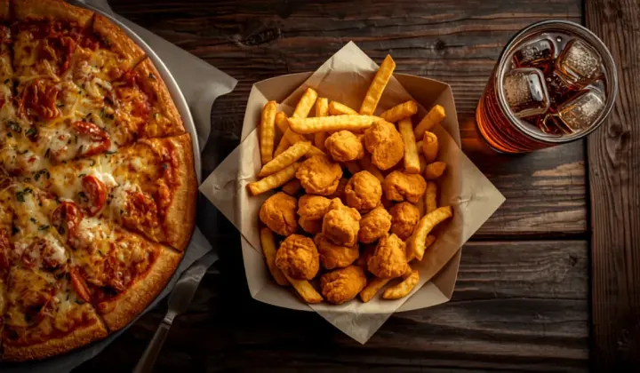 Menü: Pizza + Snack + Getränk